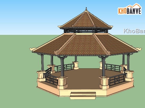 su chòi bát giác,model sketchup chòi bác giác,phối cảnh chòi bát giác,file sketchup chòi bát giác