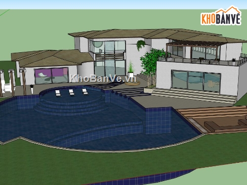 biệt thư 2 tầng,thiết kế biệt thự,model sketchup biệt thự villa