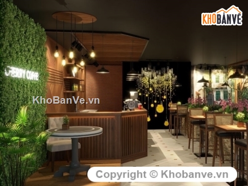 Model quán cafe,quán cafe,mẫu quán cafe,quán cafe 2 tầng