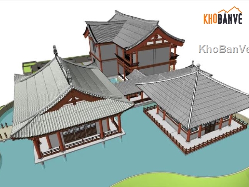 file sketchup chùa đẹp,model su chùa,chùa file sketchup,file 3d sketchup chùa