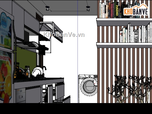 file sketchup phòng khách bếp,thiết kế phòng khách bếp file sketchup,dựng nội thất phòng khách bếp trên su