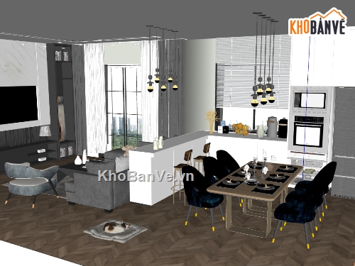 sketchup phòng khách hiện đại,phòng khách dựng sketchup,phòng khách hiện đại file sketchup