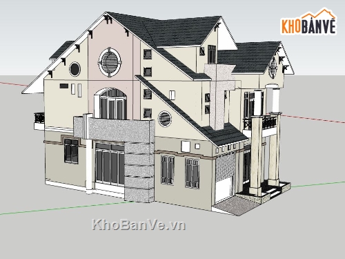 biệt thự 2 tầng,sketchup biệt thự 1 tầng,phối cảnh biệt thự 2 tầng