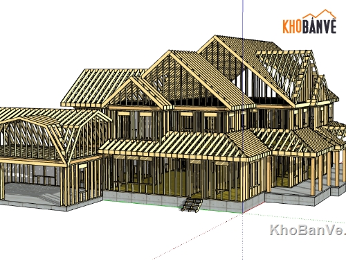 khung nhà biệt thự file sketchup,thiết kế khung biệt thự 2 tầng,dựng model su biệt thự