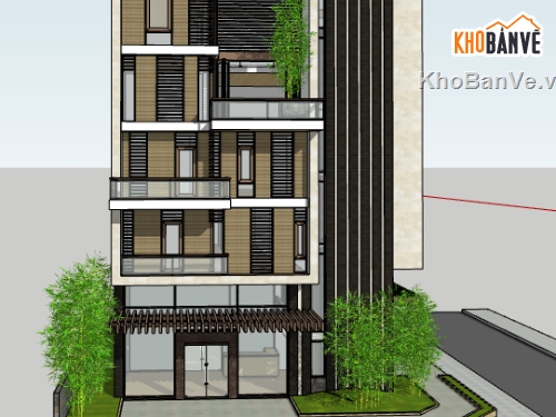 Nhà phố 5 tầng dựng 3d su,thiết kế nhà phố 5 tầng file sketchup,dựng 3d su nhà phố 2 mặt tiền