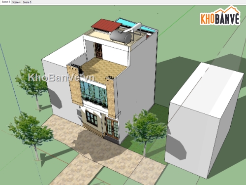 nhà 3 tầng,File sketchup nhà phố 3 tầng,File su nhà phố 3 tầng,model su nhà phố 3 tầng