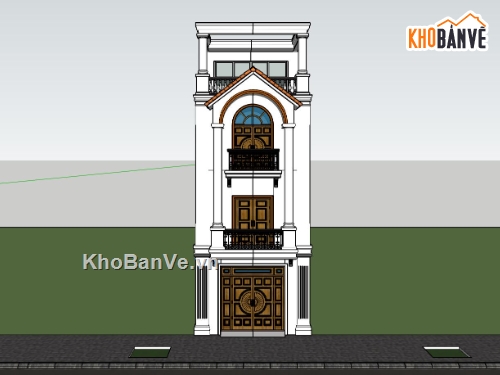 nhà phố  tân cổ điển,nhà phố 4 tầng,phối cảnh nhà phố đẹp,file sketchup nhà phố