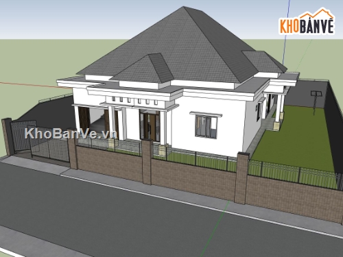 biệt thự 1 tầng,sketchup biệt thự 1 tầng,bản vẽ biệt thự 3d