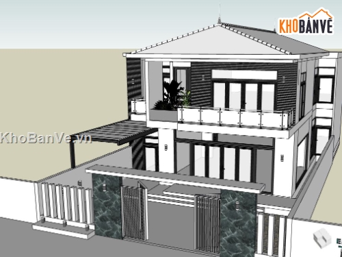 biệt thự 2 tầng,biệt thự sketchup,mẫu biệt thự 2 tầng đẹp,phối cảnh biệt thự