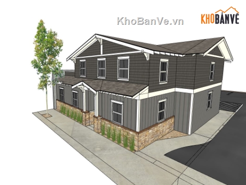 sketchup biệt thự 2 tầng,File sketchup biệt thự 2 tầng,model su biệt thự 2 tầng,phối cảnh biệt thự 2 tầng