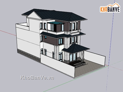 biệt thự 3 tầng,sketchup biệt thự 3 tầng,ngoại thất biệt thự