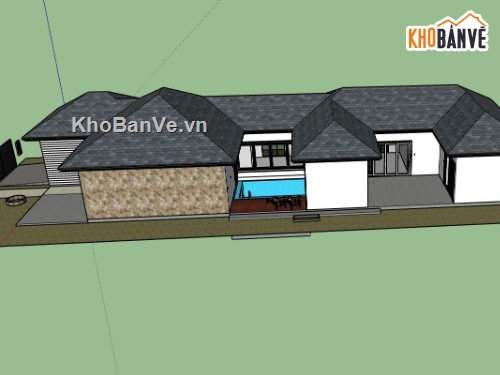 biệt thự 1 tầng,biệt thự sketchup,biệt thự 3D đẹp