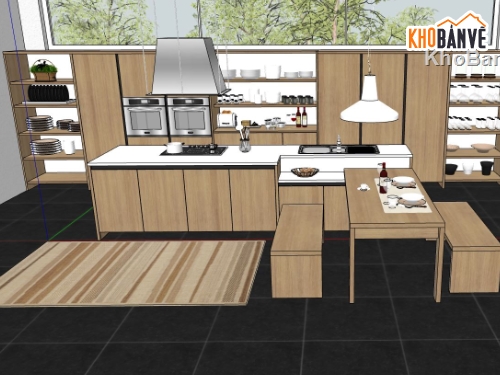 sketchup nội thất bếp,nội thất phòng bếp,phòng bếp sketchup,mẫu phòng bếp model su