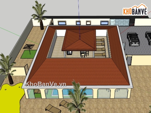 villa sketchup,villa 1 tầng,sketchup villa 1 tầng