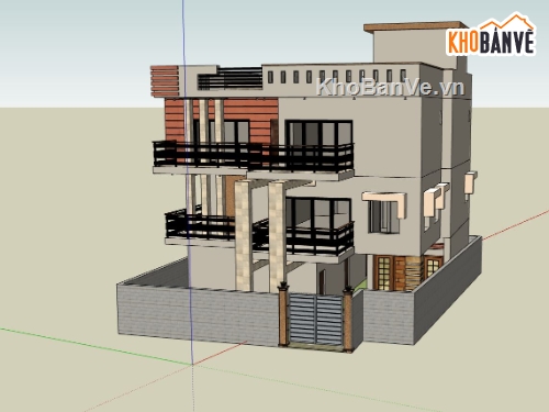 biệt thự 3 tầng,sketchup biệt thự 3 tầng,biệt thự hiện đại