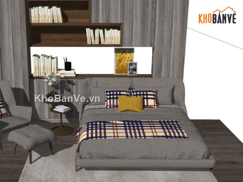 phòng 3d đẹp,model sketchup phòng ngủ,bố trí phòng ngủ 3d