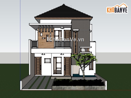 thiết kế biệt thự 2 tầng,biệt thự 2 tầng,file su biệt thự 2 tầng,sketchup biệt thự hiện đại