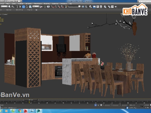File 3dmax dựng nội thất bàn ăn gỗ đồng gia phòng bếp