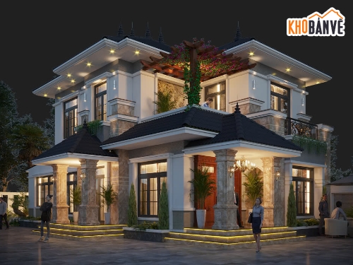 biệt thự 2 tầng,3dmax biệt thự 2 tầng,biệt thự 2 tầng mái nhật