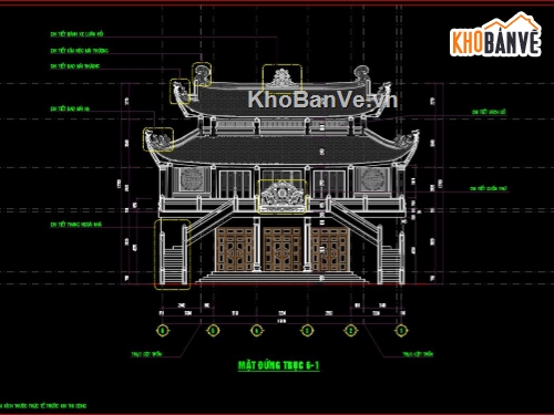 chùa,bản vẽ chùa 2 tầng,file cad chùa 2 tầng,bản vẽ tham khảo chùa 2 tầng,bản vẽ đình chùa,tam bảo chùa