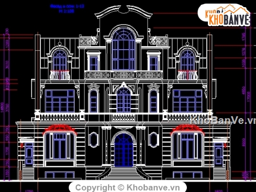 biệt thự 3 tầng,bản vẽ autocad biệt thự 3 tầng,bản vẽ 3 tầng