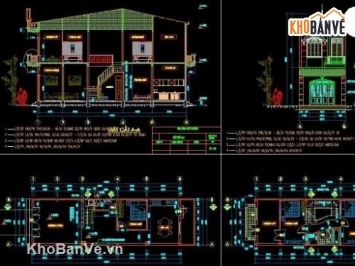 Bản vẽ cad Thiết kế nhà dân dụng 2 tầng 5x16m đầy đủ Móng,KC,KT ...