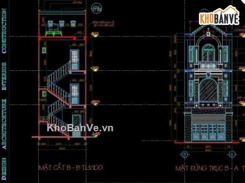 kiến trúc 3 tầng,nhà 3 tầng,bản vẽ nhà 3 tầng đủ kết cấu,file nhà 3 tầng