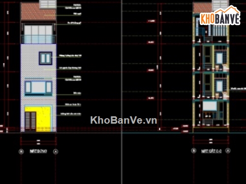 Bản vẽ nhà phố,nhà 4 tầng,nhà phố 4 tầng cad,file cad nhà phố 4 tầng