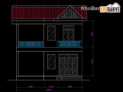 bản vẽ nhà ở,bản vẽ nhà nông thôn,bản vẽ 2 tầng,nhà ở nông thôn 2 tầng,Nhà 2 tầng 8.2x7.0m