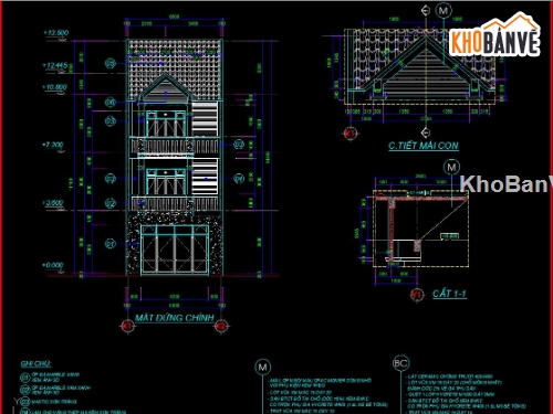 File CAD bản vẽ nhà phố 3 tầng 5.8x20.6m ( Full Kiến trúc, kết cấu)