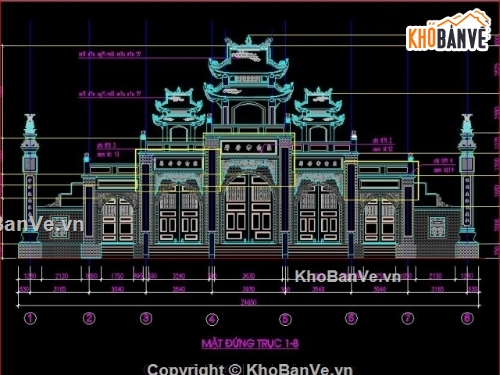 thiết kế cổng đình chùa,mẫu cổng đình chùa đẹp,bản vẽ cổng đình chùa
