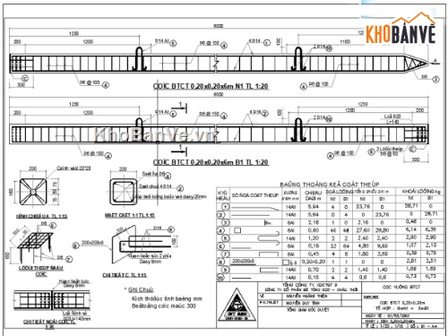 thiết kế cọc,Bản vẽ cọc,bản vẽ cọc bê tông cốt thép,cọc bê tông cốt thép D200,cọc bê tông cốt thép D500