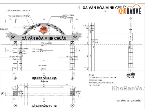 file autocad cổng chào,bản vẽ cổng chào qua đường,bản vẽ cổng chào nông thôn mới