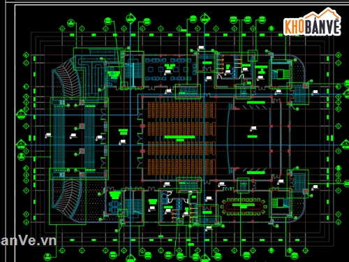 thiết kế nhà hội nghị file cad,file autocad nhà hội nghị huyện,Bản vẽ autocad nhà hội nghị huyện,kiến trúc nhà hội nghị 3 tầng