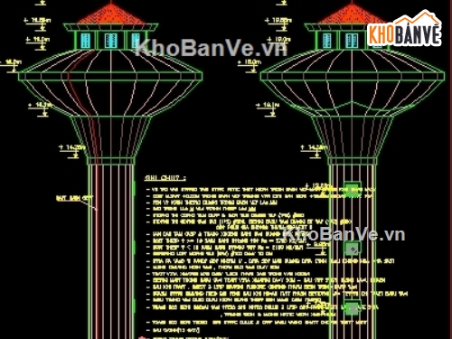 Bản vẽ thiết kế,Đài nước,hệ thống cấp nước,Đài nước cao 11m