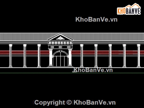 Bản vẽ mặt đứng,thiết kế mặt đứng hội trường,file cad nhà hội trường