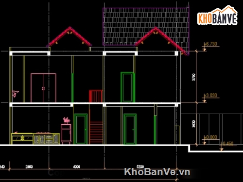 File cad mẫu thiết kế nhà 2 tầng mái thái kích thước 11x13m hạng ...