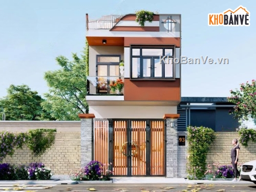 thiết kế nhà phố đầy đủ,nhà phố 2 tâng,bản vẽ nhà phố