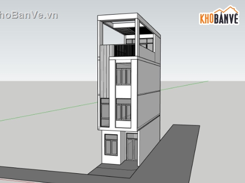 bản vẽ nhà phố 4 tầng,model sketchup nhà phố 4 tầng,phối cảnh nhà phố 4 tầng