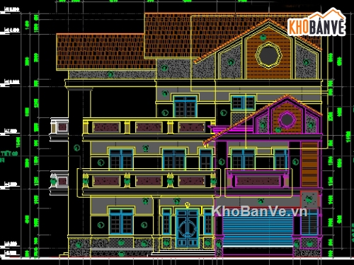 biệt thự 3 tầng,bản vẽ biệt thự 3 tầng,biệt thự 3 tầng 13.5x17m,mẫu biệt thự 3 tầng