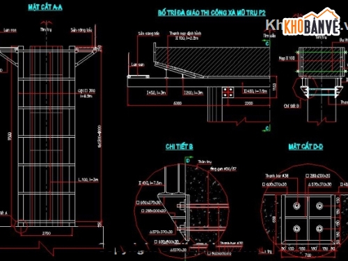 bản vẽ tổ chức thi công cầu,kết cấu bổ trợ thi công trụ,bố trí đà giáo ván khuôn trụ,sơ đồ bố trí ván khuôn trụ,bản vẽ ván khuôn trụ cầu,bản vẽ thi công cầu