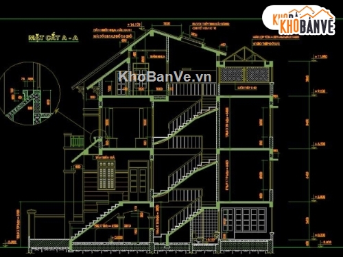 Nhà phố kích thước 7x17m,nhà phố 3 tầng rưỡi,nhà dạng biệt thự,bản vẽ nhà dân