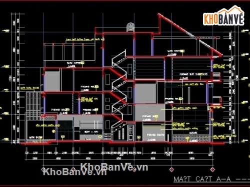 File cad thiết kế nhà phố 4 tầng lệch tầng KT 5x20m hạng mục kết ...