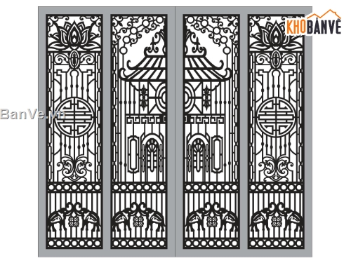 mẫu cổng 4 cánh,file cnc cổng chùa,mẫu cổng chùa