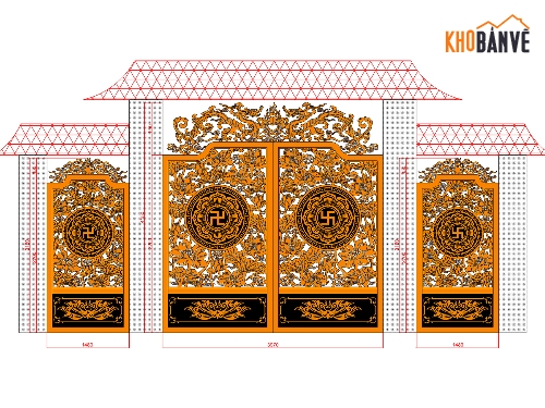 Cổng Hoa Sen Rồng,Cổng Từ Đường,Cổng CNC phong thủy,bản vẽ CNC cửa cổng