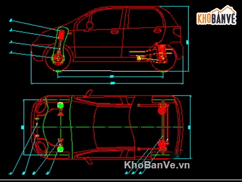 bản vẽ treo trước xe matiz,bản vẽ treo sau xe matiz,bản vẽ giảm chấn trước xe matiz