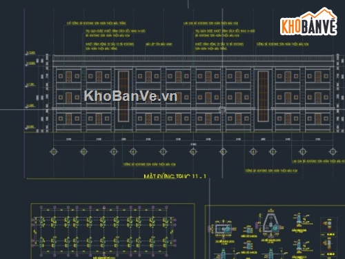 kiến trúc ký túc xá,bản vẽ ký túc xá,ký túc xá 3 tầng