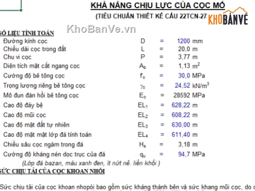 Cầu,khoan nhồi cọc,cọc nhồi,cọc khoan nhồi,tính toán sức chịu tải của cọc khoan nhồi,Kiểm tra sức chịu tải của cọc khoan nhồi