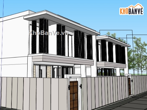 villa 2 tầng,file sketchup biệt thự 2 tầng,mẫu sketchup biệt thự 2 tầng,phối cảnh biệt thự 2 tầng