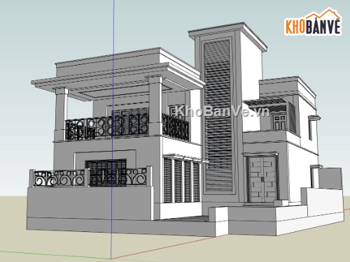 biệt thự 2 tầng,biệt thự sketchup hiện đại,bản vẽ biệt thự 3d